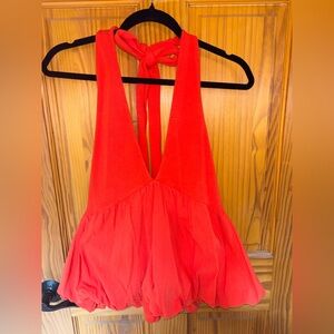 Free People Bubble Hem Halter Tank Top Tangerine Medium New With Tags nwt